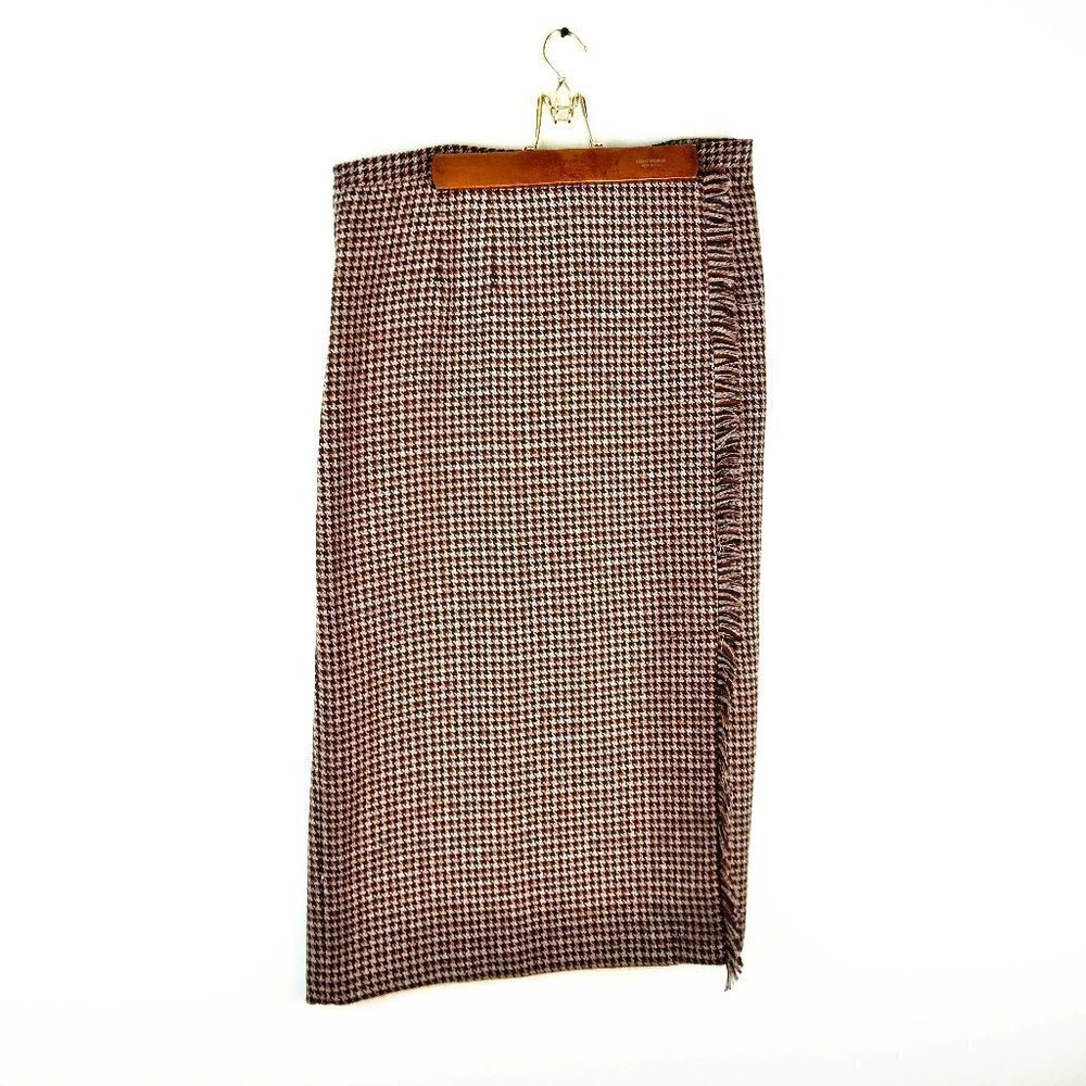 Sag Harbor Wooley Houndstooth Maxi Skirt w Fringe Accent Timeless Classic Sz16W